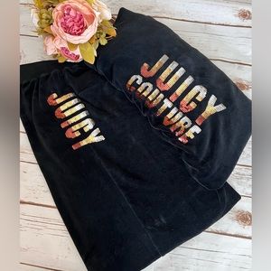 Juicy Couture Black Velour Sequin Bling Tracksuit. Pants Zip Up Hoody 2X HTF